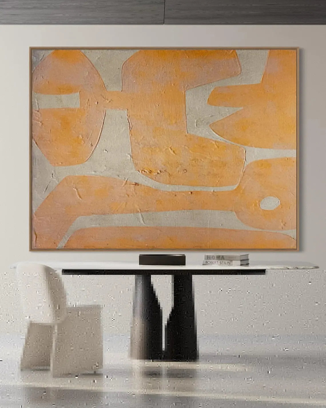 Fontaine Collection | Geometric Desert-Modern Mustard Canvas - detail view 14 revealing design nuance in a Mid-Century Modern living room setting.