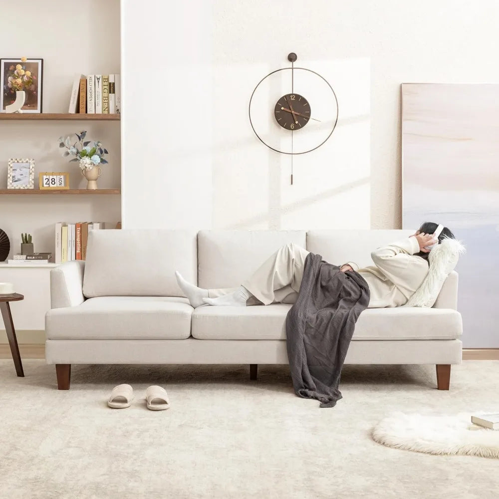 Astoria Collection | Tapered-Leg Leather-Wrapped Walnut Sofa - featuring close-up joinery and artisanal finish quality in a Mid-Century Modern living room setting.