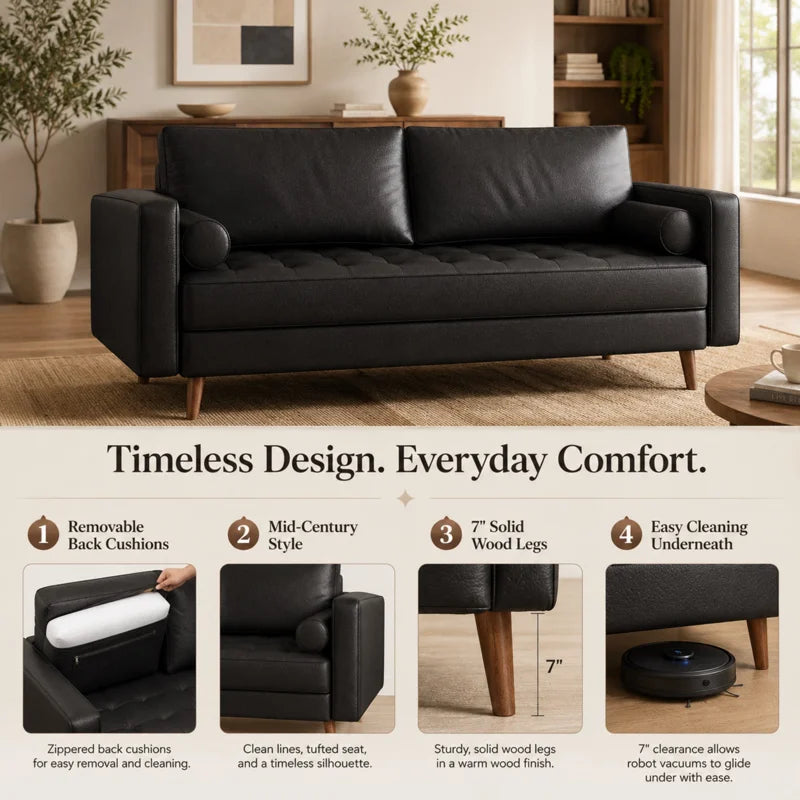Bridgeview Leather Mid Century Modern Upholstered Square Arm Sofa or Loveseat