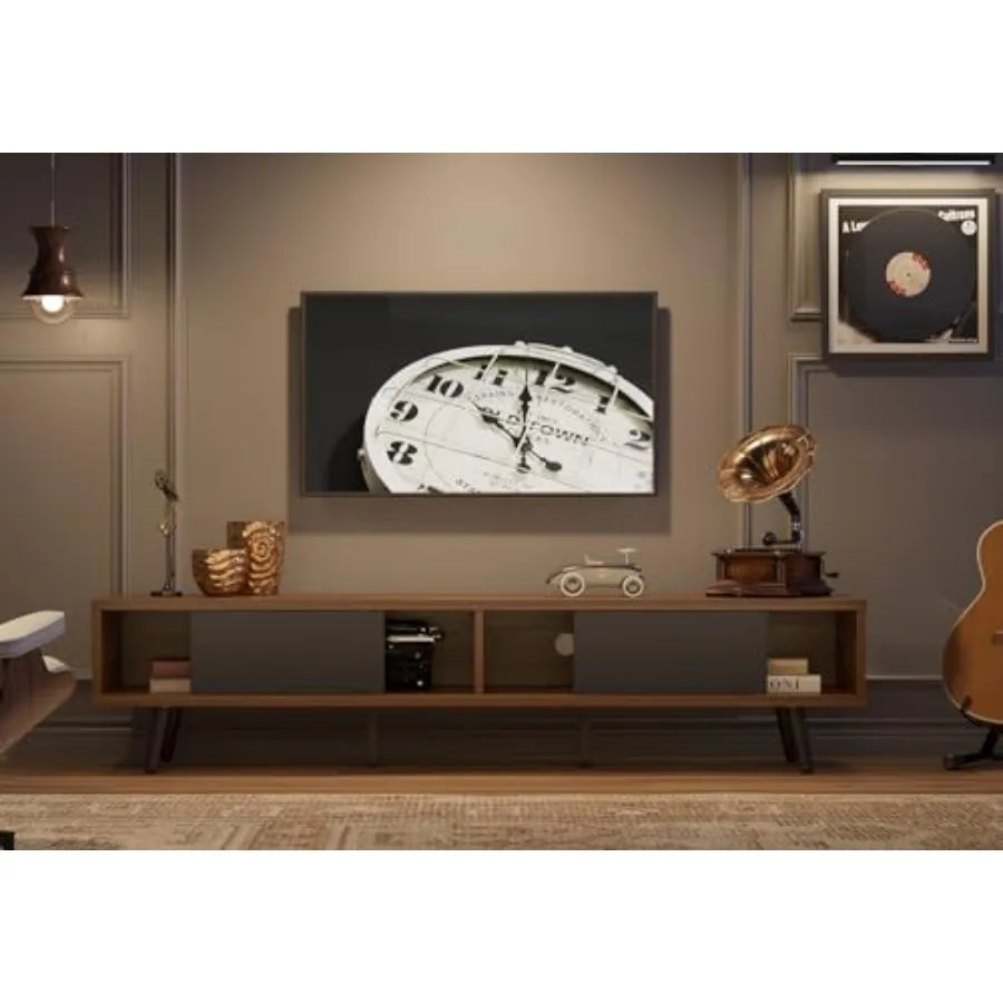 Ellington Collection | Grand Walnut Media Console - presented at scale within a designed interior in a Mid-Century Modern entryway setting.