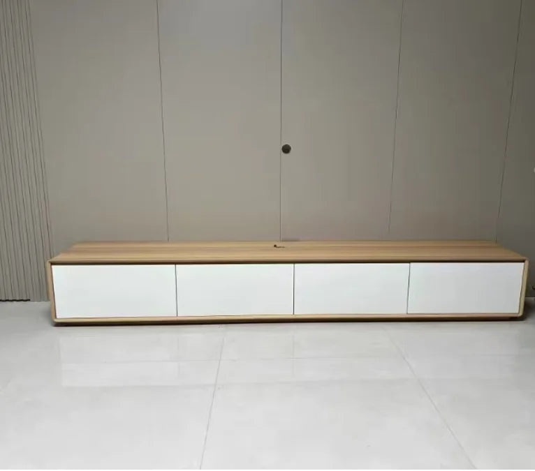 Cordoba Collection | Minimalist Walnut Media Console with Hearth - demonstrating proportional harmony within the collection in a Mid-Century Modern entryway setting.