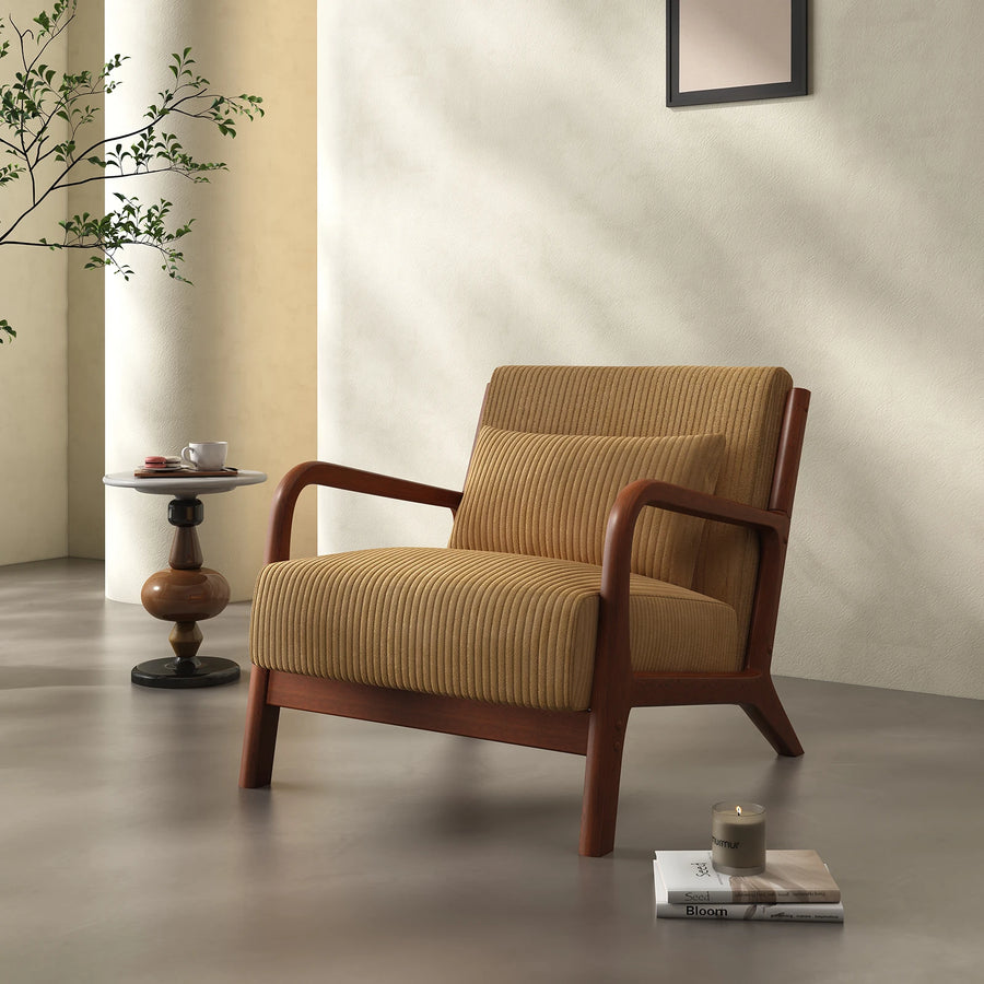 Dresden Collection | Sculptural Velvet-Cushioned Velvet Accent Chair - showcasing full sculptural form and curated finish in a Mid-Century Modern living room setting.