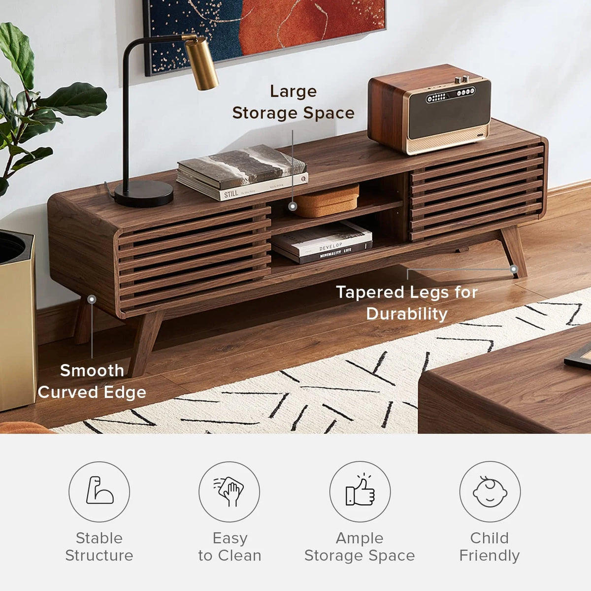 Ensley 59" Low Mid-Century Modern TV Stand Console for TV under 70"