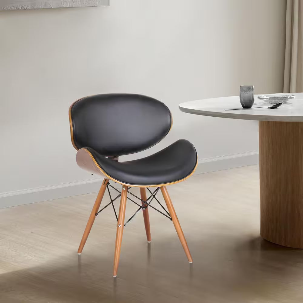 Cassie 31 In. Black Faux Leather and Walnut Wood Finish Mid-Century Dining Chair