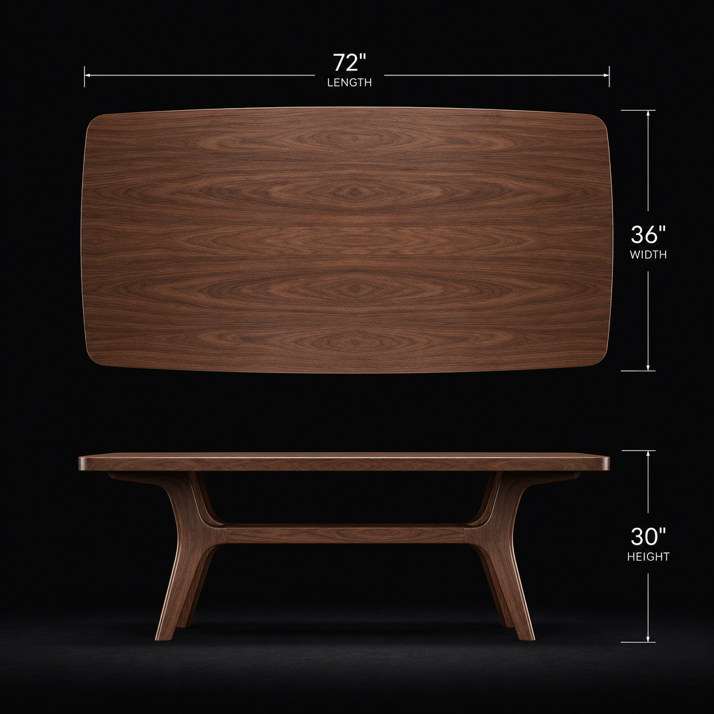 Meridian Collection | Sculptural Round Walnut Racetrack Table - captured in a curated lifestyle vignette in a Mid-Century Modern living room setting.