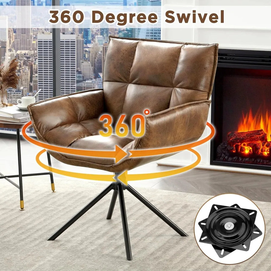 Cordoba Collection | Marble-Topped Atomic-Era Leather Swivel Chair - showcasing full sculptural form and curated finish in a Mid-Century Modern living room setting.