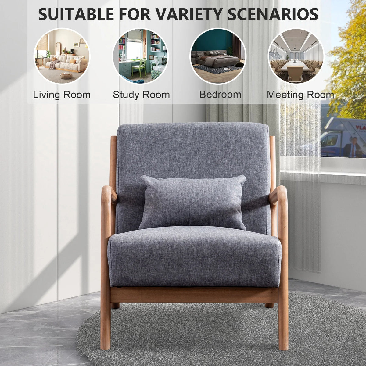 Mid Century Modern Accent Chair, Gray