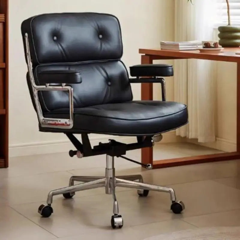 Dresden Collection | Sculptural Leather-Wrapped Executive Swivel - highlighting material texture and craftsmanship detail in a Mid-Century Modern living room setting.