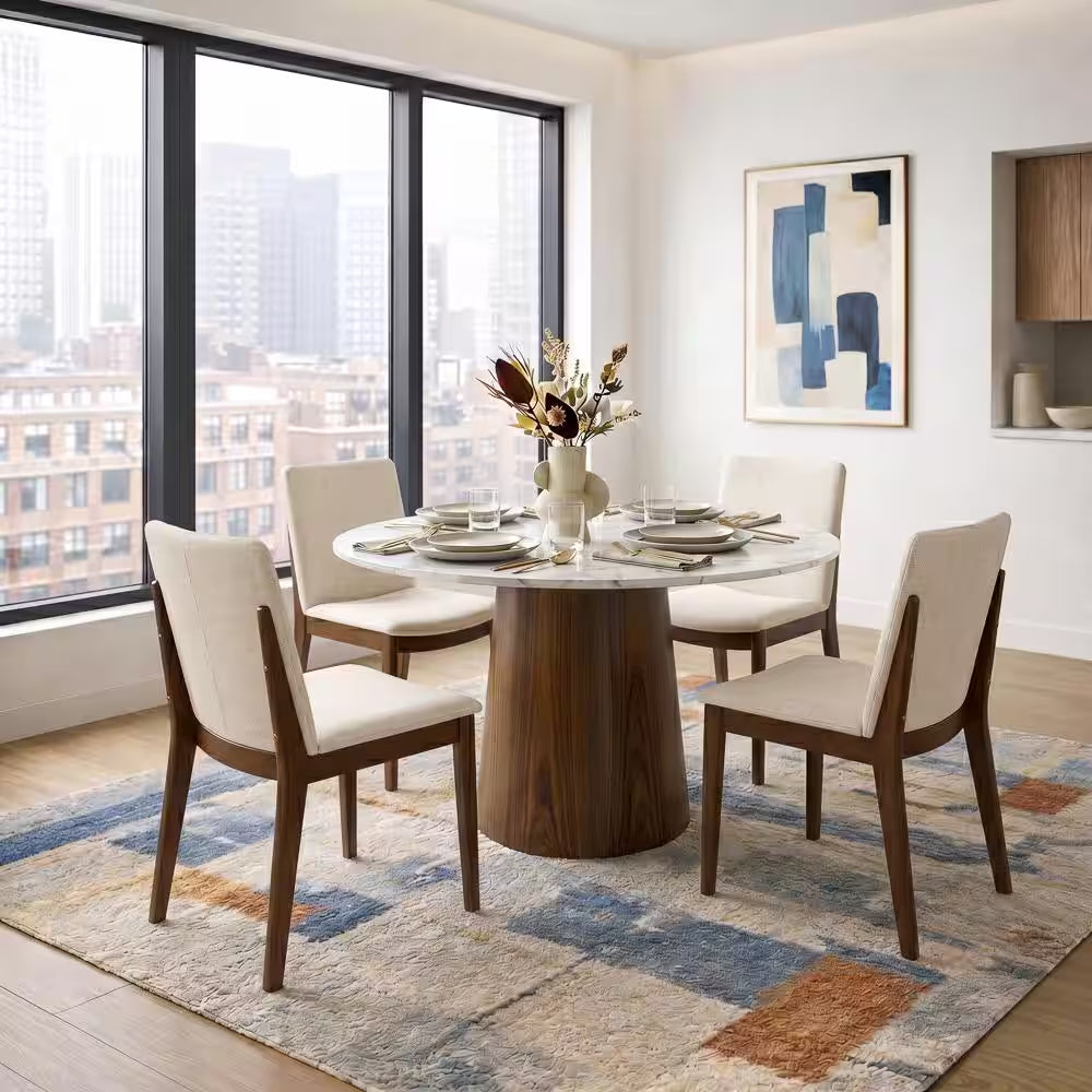 Valentine Mid-Century Modern Beige Fabric Dining Chair (Set of 2)