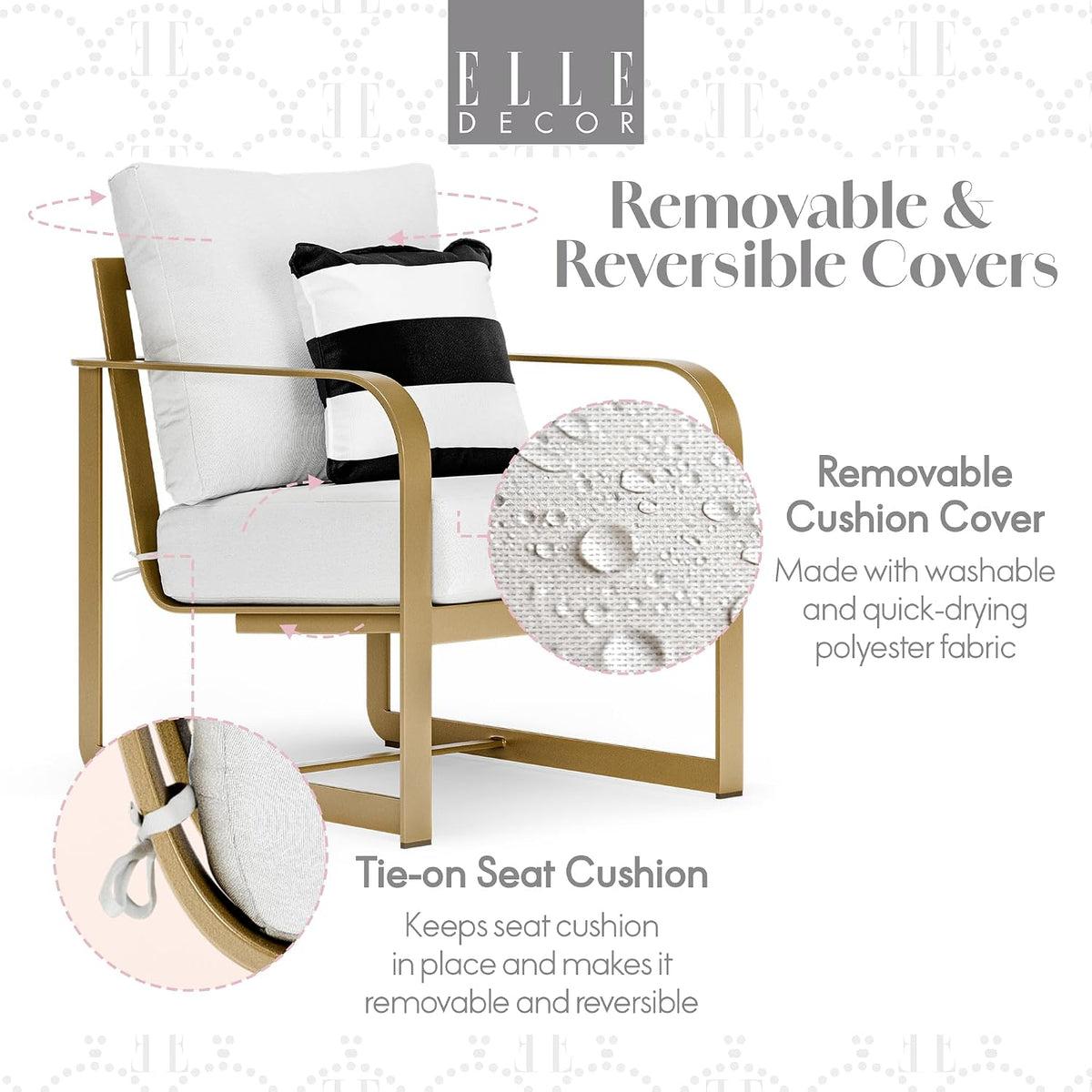 Mirabelle Modern Outdoor Patio Modular Furniture Collection, White or Gold Frame, Arm Chair