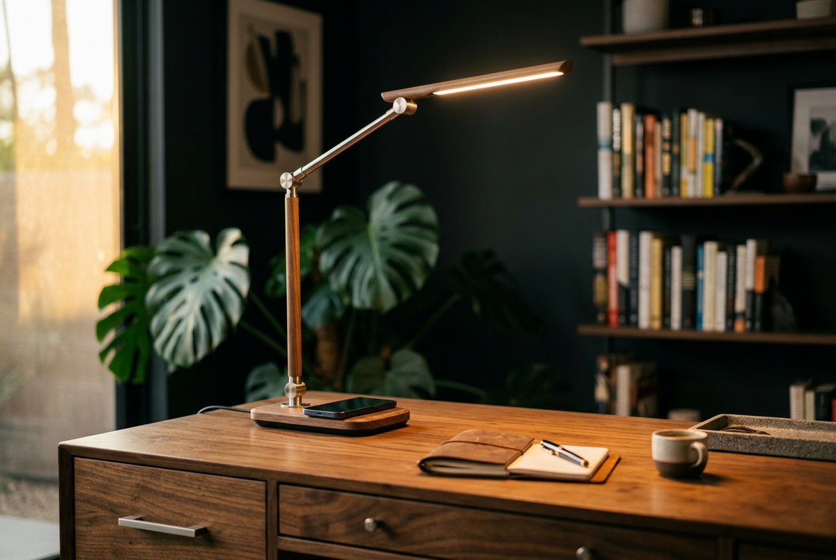 LED Desk Lamp with Wireless Charging Base | Noir Beacon