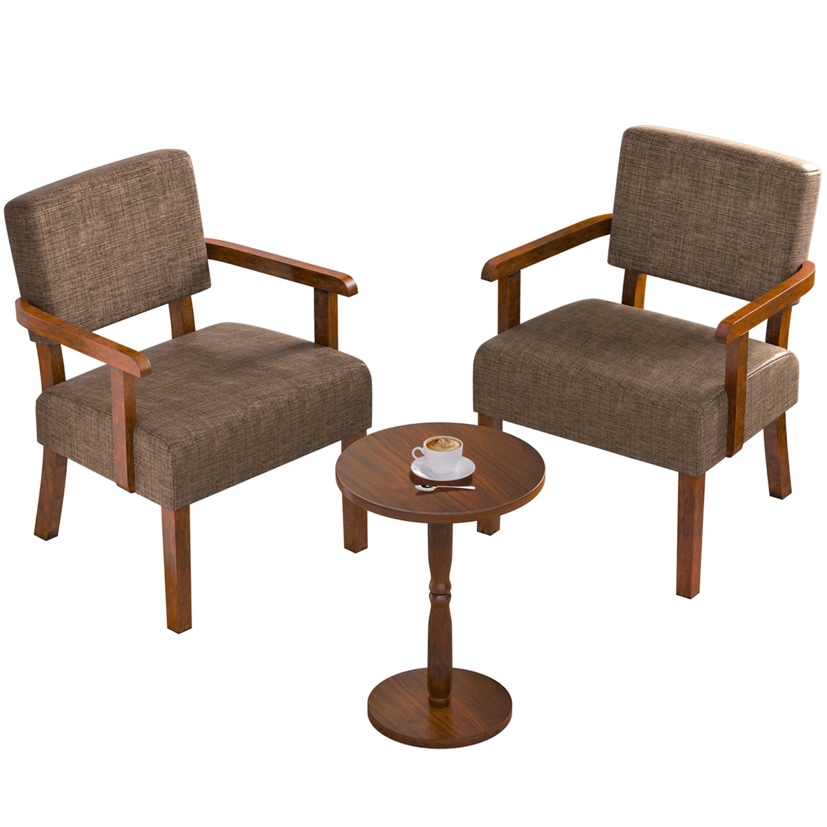 Accent Chair Set of 2 with Table, Mid Century Modern Upholstered Chairs for Living Room,Brown