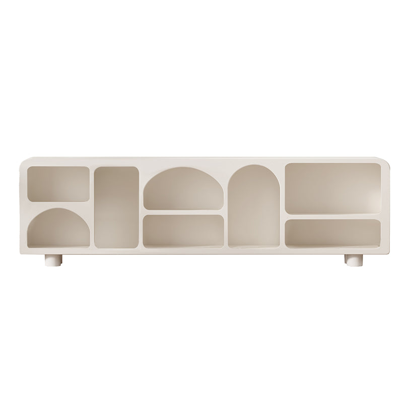 Ellington Collection | Tapered-Leg Brass-Accented Walnut Media Console - styled from an alternate angle revealing dimensional depth in a Mid-Century Modern entryway setting.