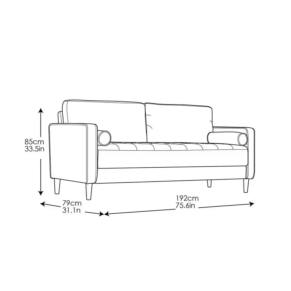 Lillith 75.6 In. Square Arm Polyester Mid- Century Modern Rectangle Sofa in Navy Blue