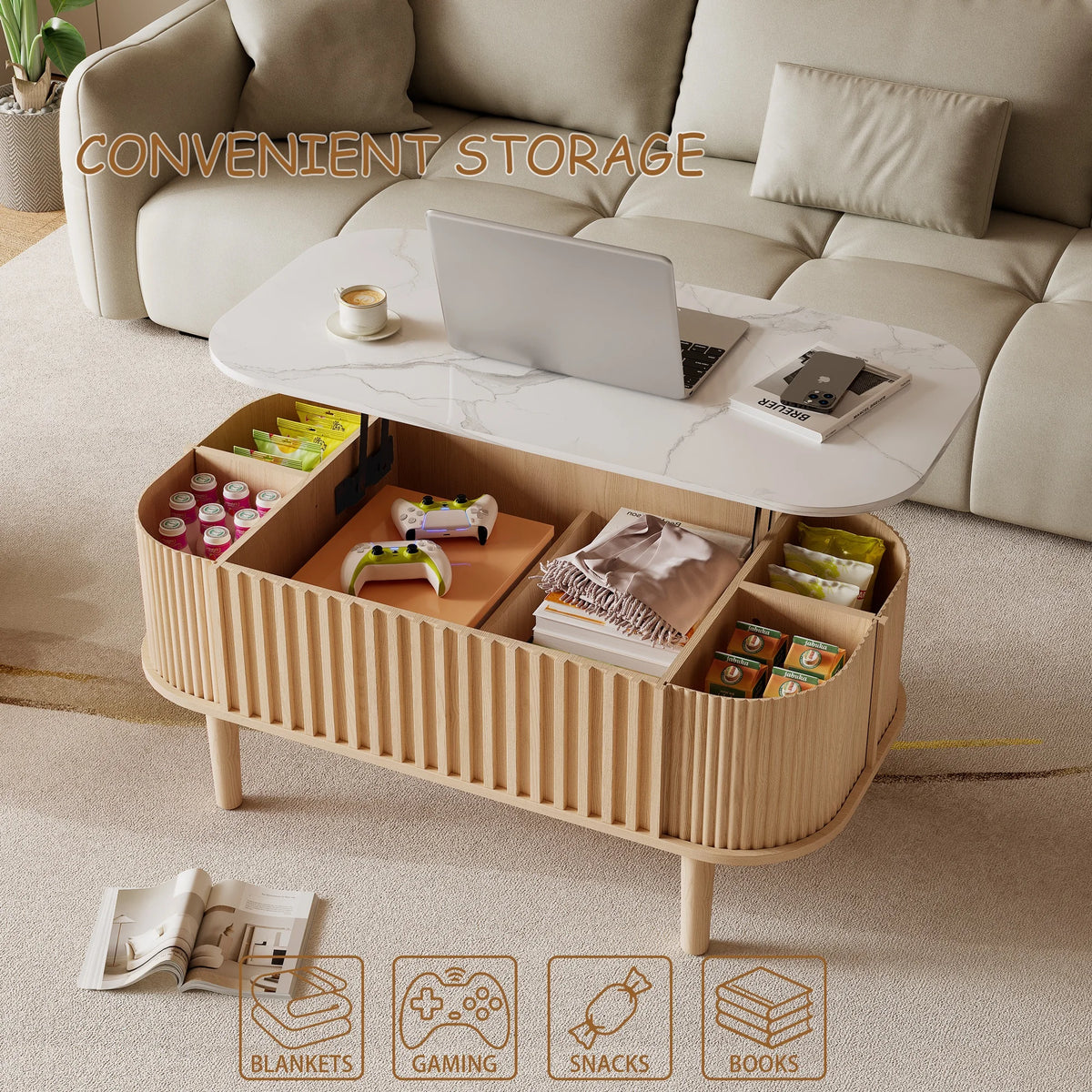 Dresden Collection | Hairpin-Legged Brass-Accented Walnut Lift-Top Table - highlighting material texture and craftsmanship detail in a Mid-Century Modern living room setting.