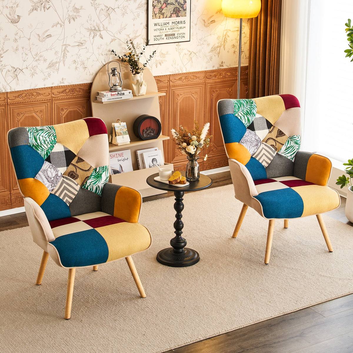 TEWLOSS Patchwork Accent Chairs Set of 2 Living Room Chairs, Boho Blue