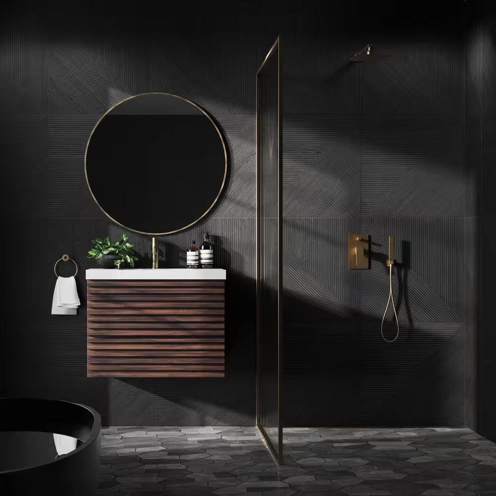 Luxury Ribbed Charcoal 23.62 In. X 47.24 In. Matte Porcelain Wall (15.49 Sq. Ft./Case)