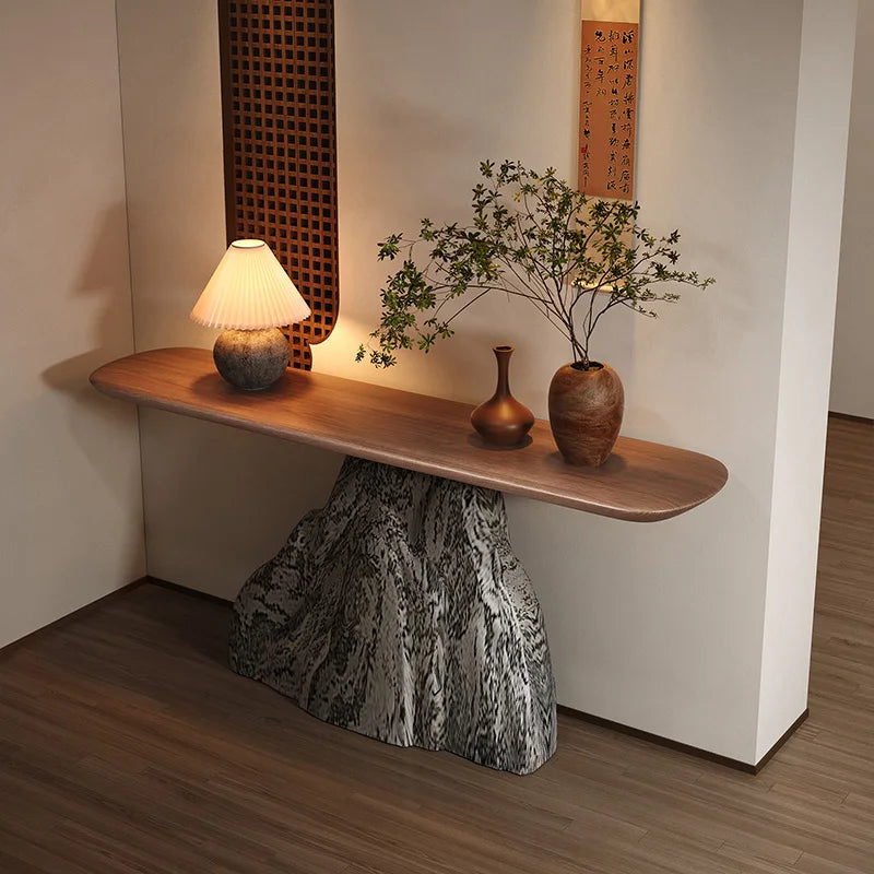 Dresden Collection | Desert-Modern Walnut Console - presented at scale within a designed interior in a Mid-Century Modern entryway setting.