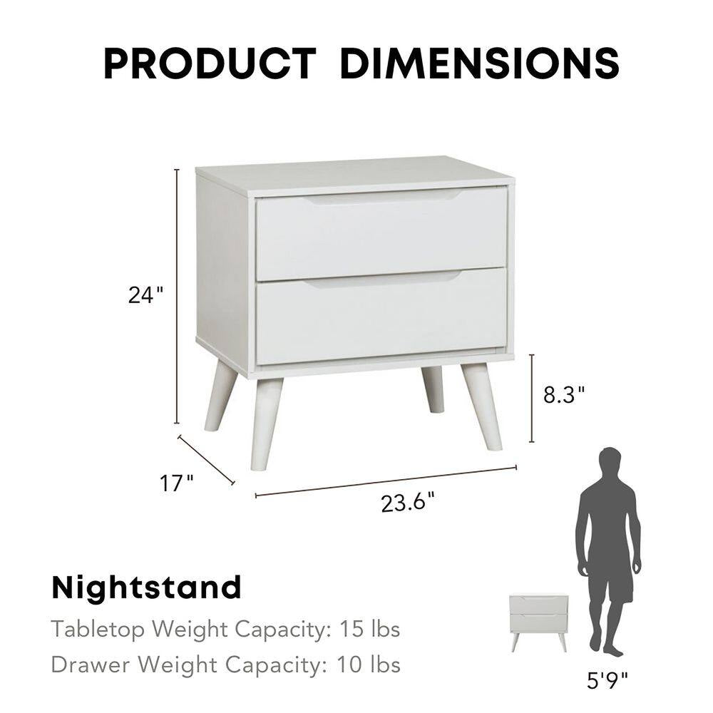 Mackie 2-Drawer Mid Century Modern White Nightstand