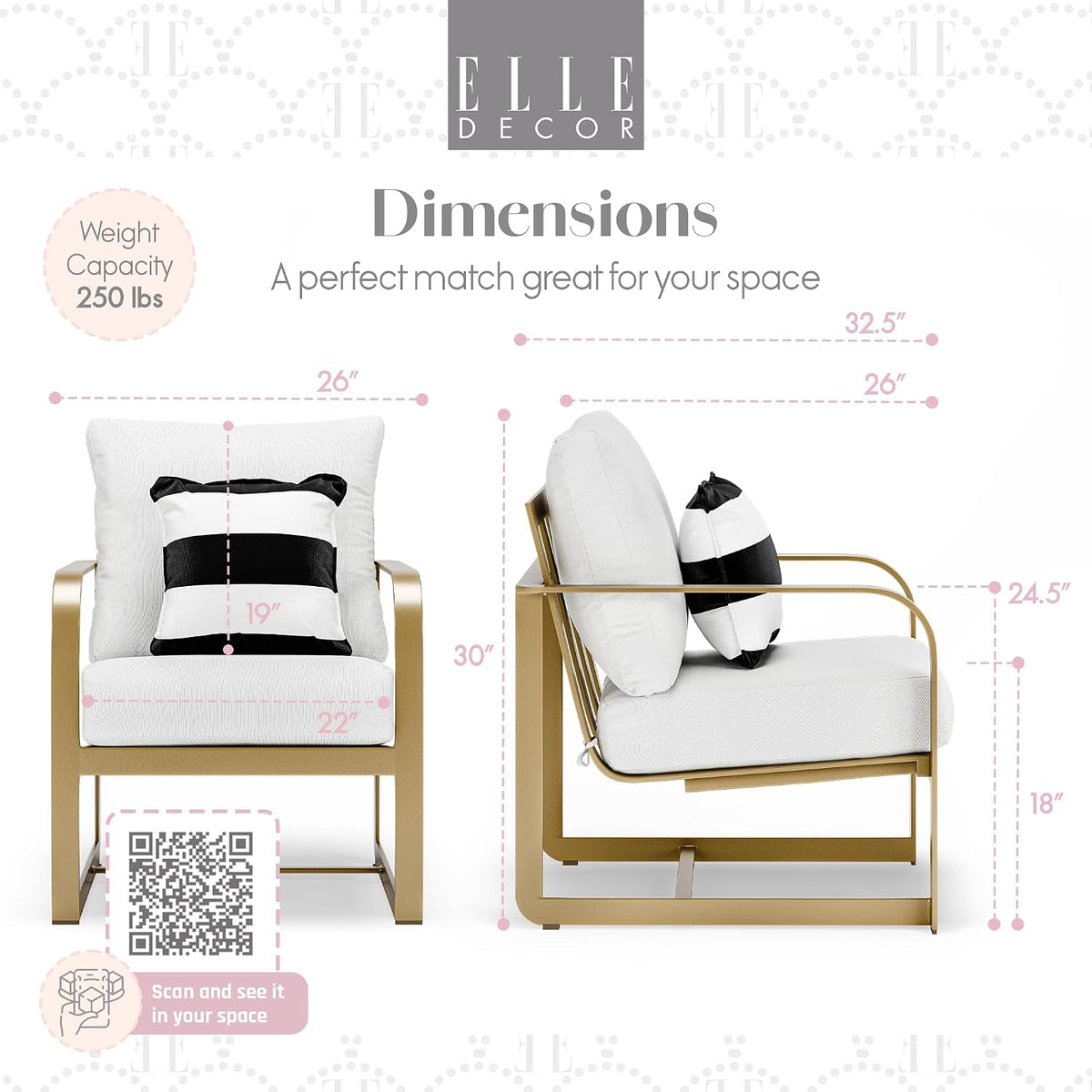 Mirabelle Modern Outdoor Patio Modular Furniture Collection, White or Gold Frame, Arm Chair