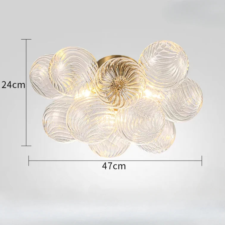 Mid Century Ribbed Glass Pendant Light - Clear Bubble Ball Elegance