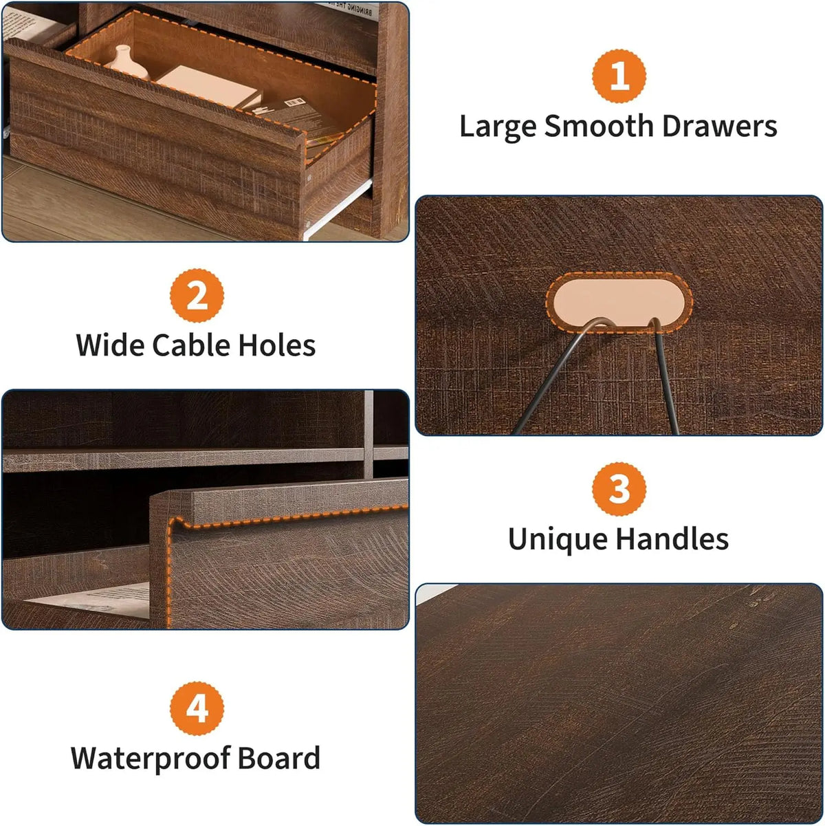Dresden Collection | Tapered-Leg Brass-Accented Walnut Media Console - featuring close-up joinery and artisanal finish quality in a Mid-Century Modern entryway setting.