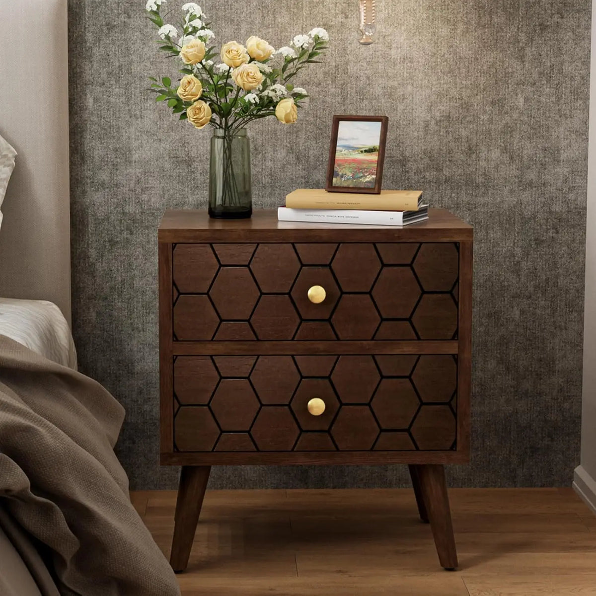 The Belmont Honeycomb Walnut End Table
