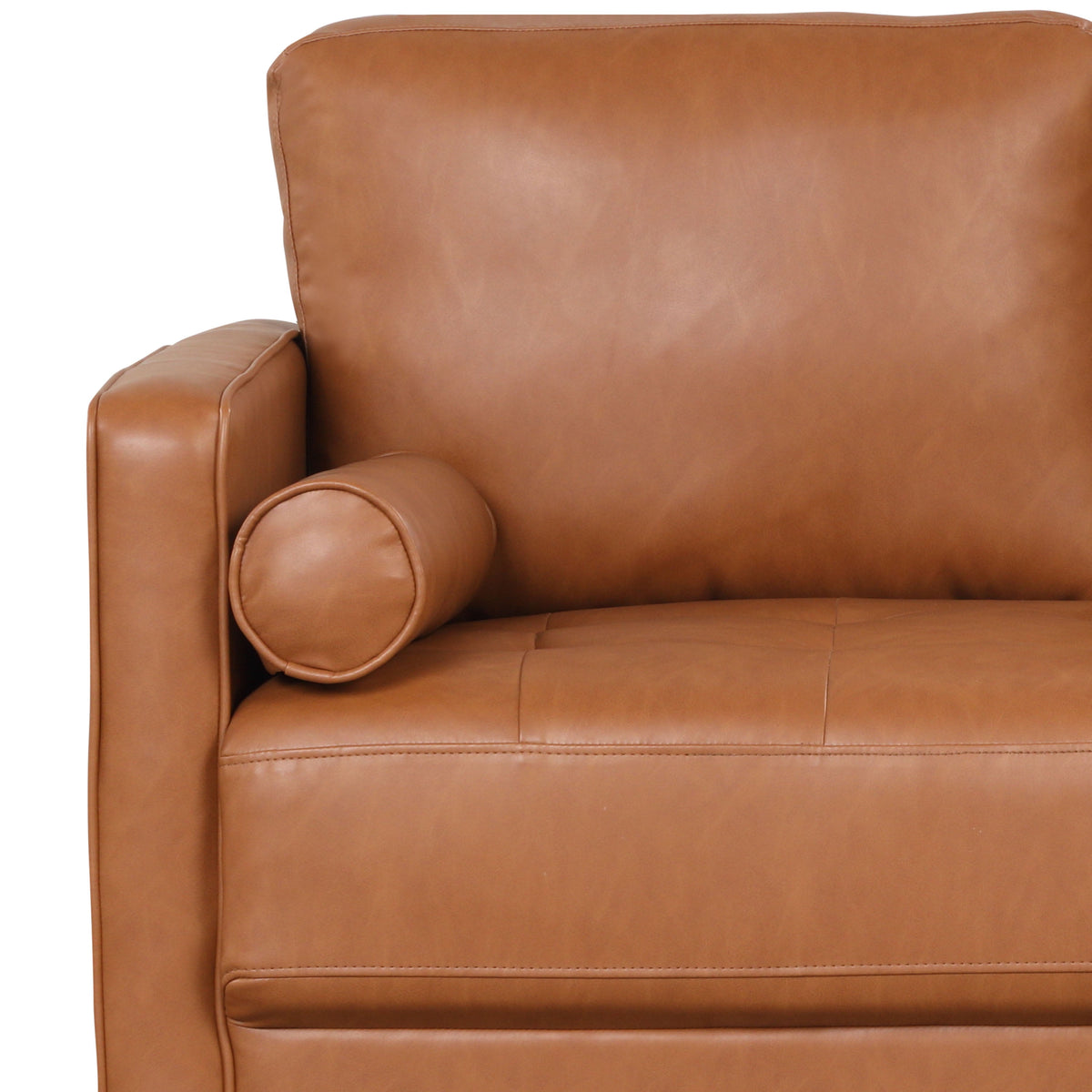 Lorelei Mid-Century Modern Sofa, Caramel Brown Faux Leather