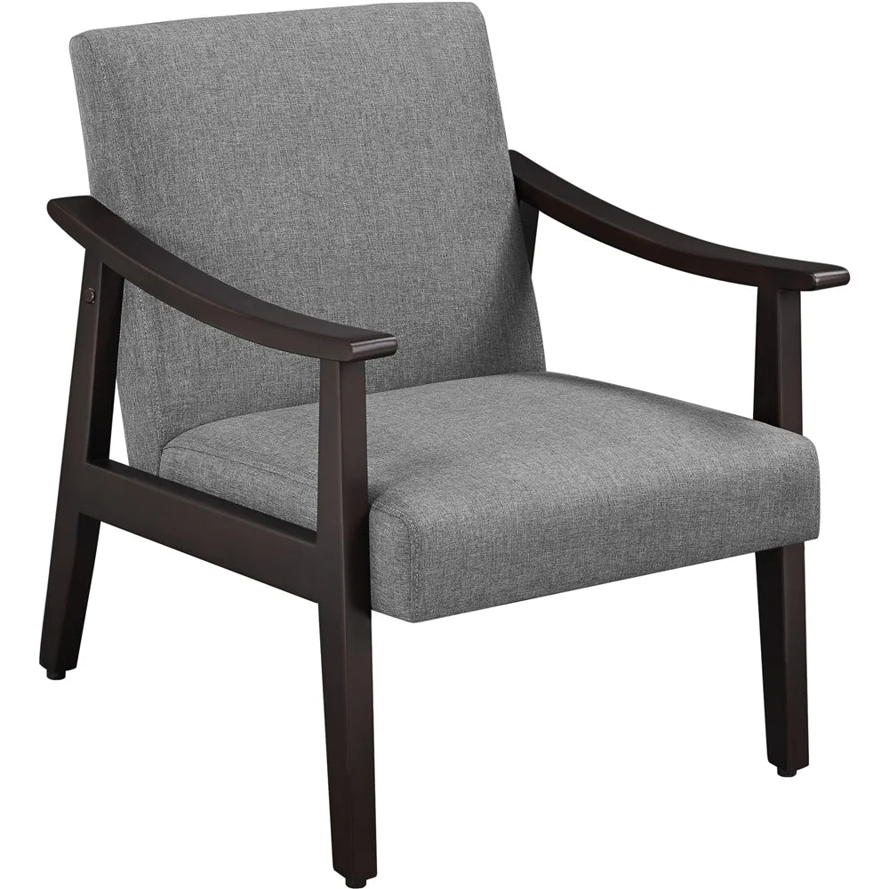Mid-Century Modern Accent Chair with Wooden Frame, Dark Gray Fabric