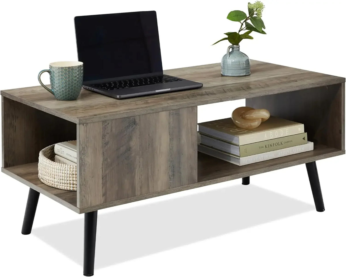 Dresden Collection | Hairpin-Legged Steel-Framed Walnut Coffee Table - exhibiting shadow play and geometric silhouette detail in a Mid-Century Modern living room setting.