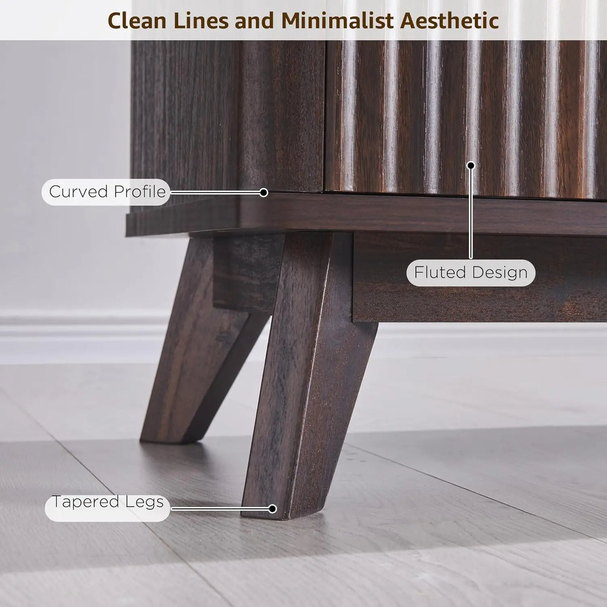 Dresden Collection | Fluted Atomic-Era Fluted Walnut Console - styled from an alternate angle revealing dimensional depth in a Mid-Century Modern entryway setting.