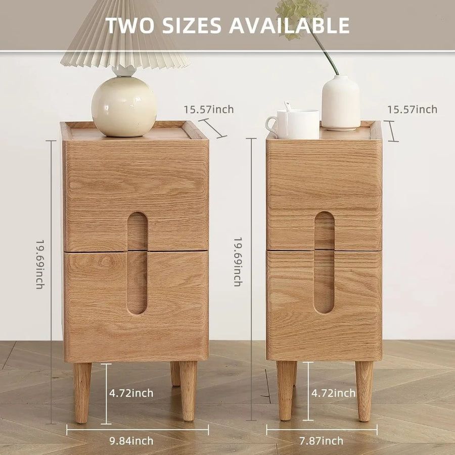 Belmont Collection | Tapered-Leg Atomic-Era Solid Oak Nightstand - showcasing full sculptural form and curated finish in a Mid-Century Modern bedroom setting.