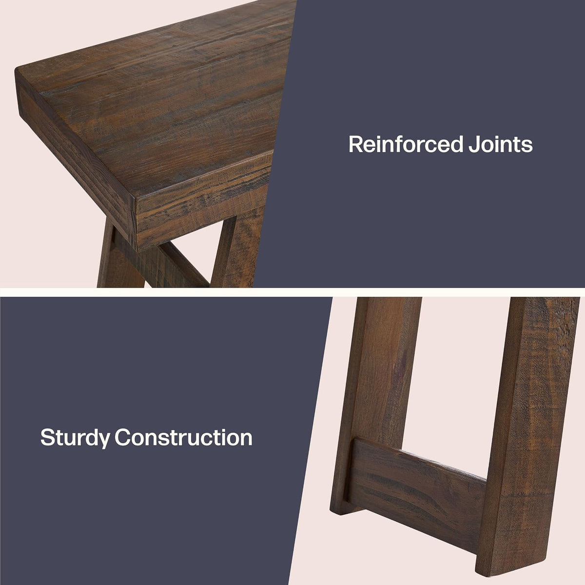 Lawas Solid Wood Console Table - 56 Inch Modern Farmhouse Entryway Table - Easy Assembly Living Room Furniture for behind the Couch, Entryway, or Hallway (Brown)