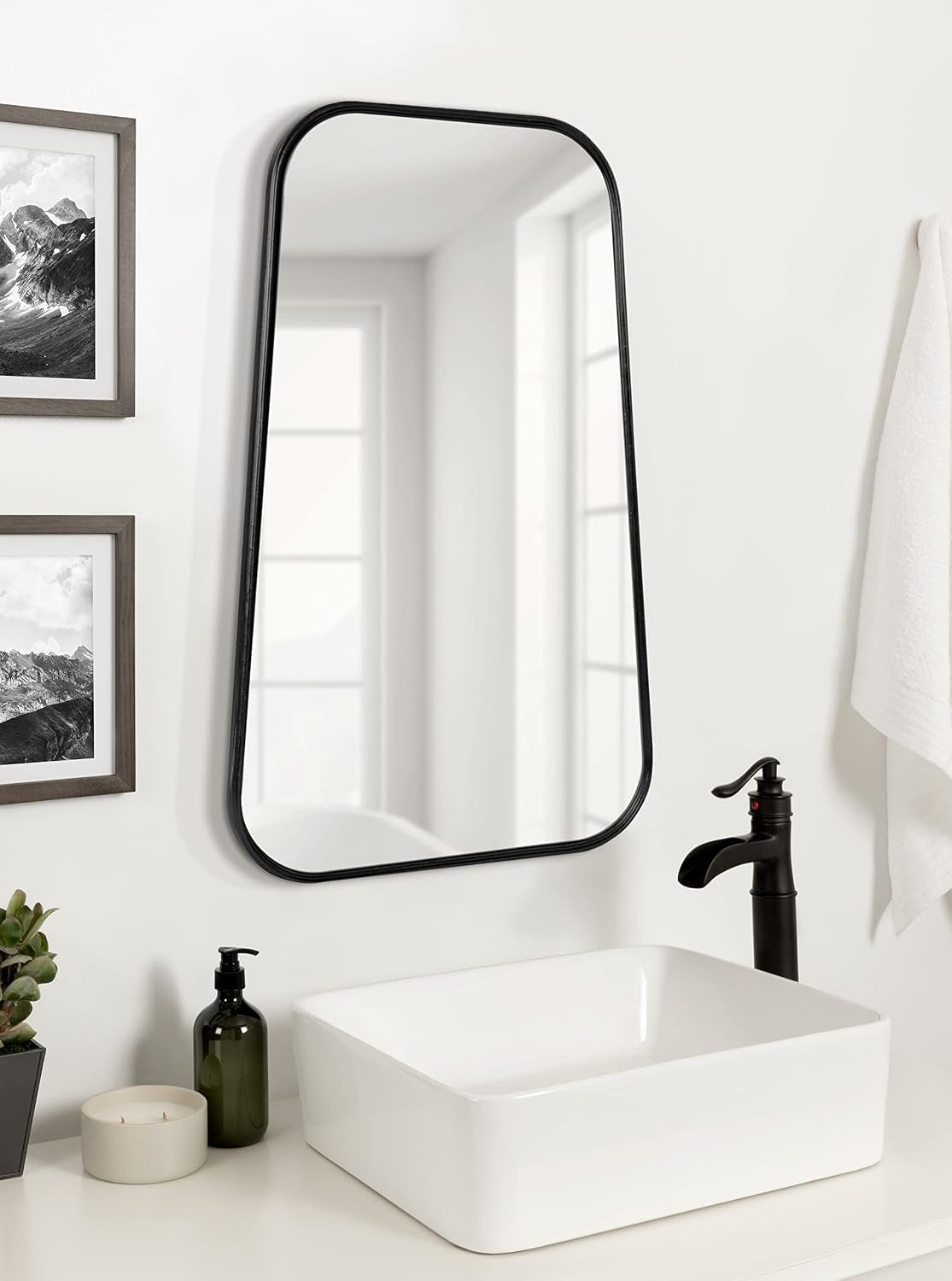 Caskill Wall Mirror, 20 X 32, Black, Decorative Cowbell Inspired Mirror with Oblong Rectangular Shape and Versatile Styling Options