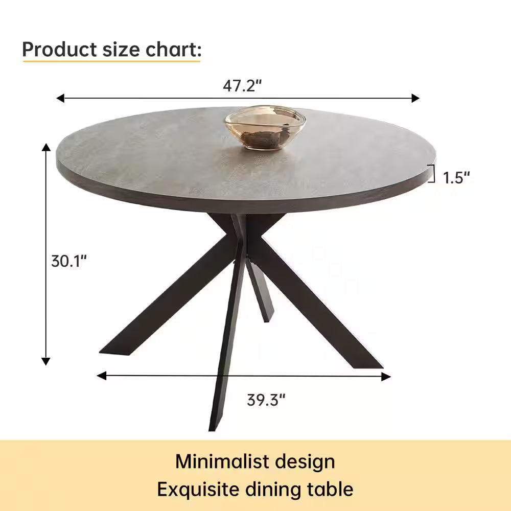 47.2 In. round Gray Mid Century Modern Dining Table for 4-6 Person with Steel Legs(Seats 4)