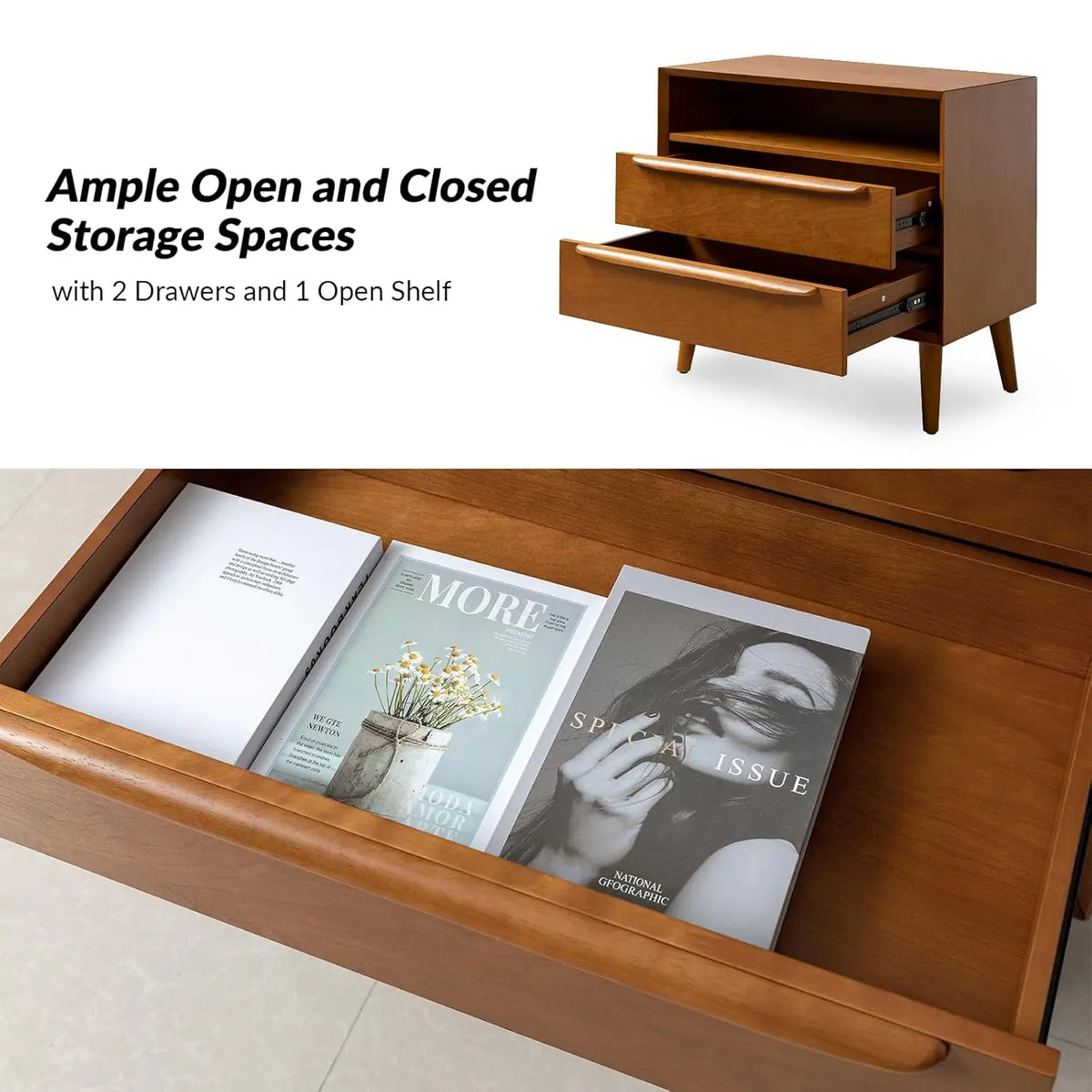 Meridian Collection | Fluted Brass-Accented Walnut Charging Console - featuring close-up joinery and artisanal finish quality in a Mid-Century Modern entryway setting.