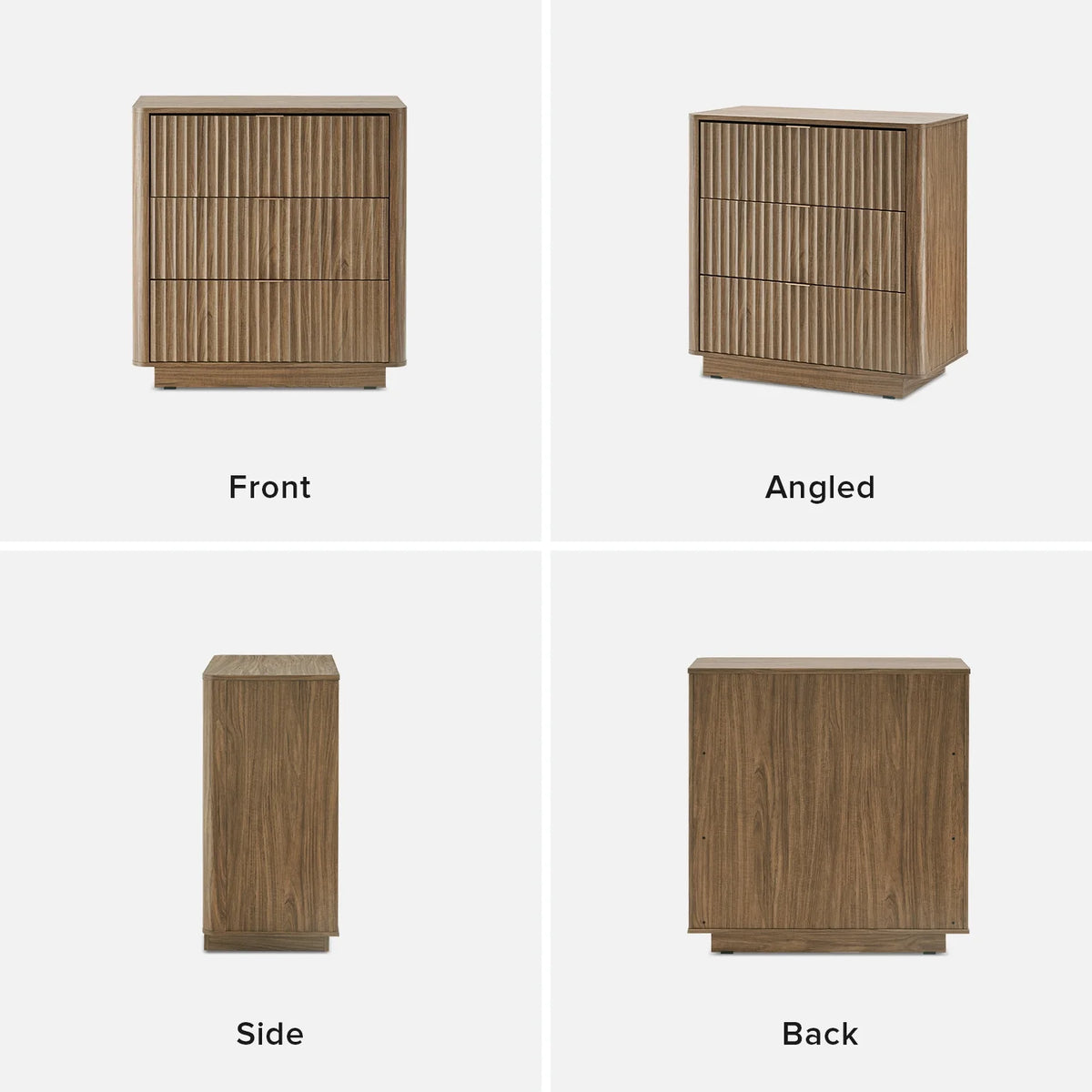 Brooklyn Mid-Century Modern Dresser Credenza, Waveform Panel, 3 Drawers, Anti-Tipping (Walnut)