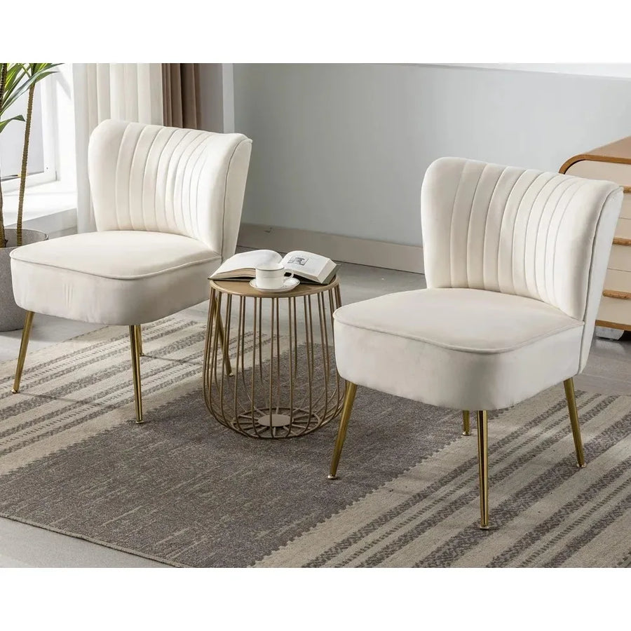 Dresden Collection | Geometric Gold-Trimmed Velvet Accent Duo - showcasing full sculptural form and curated finish in a Mid-Century Modern living room setting.
