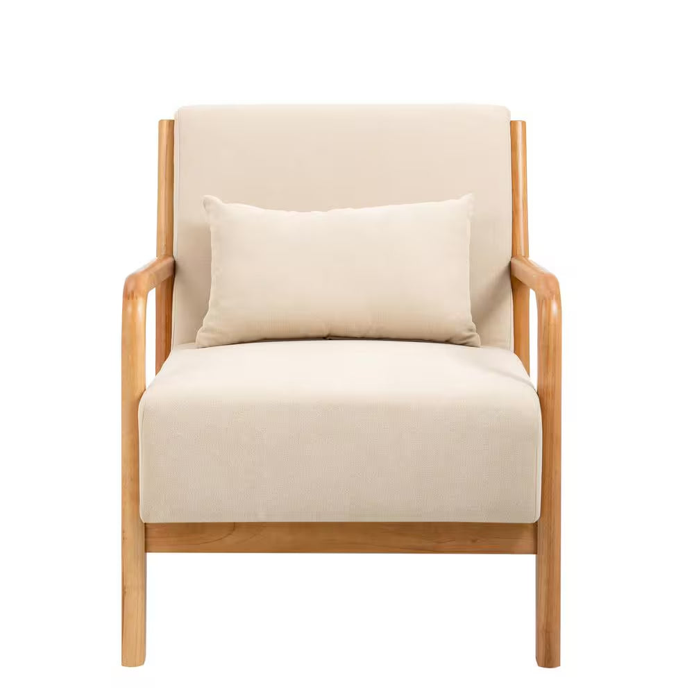 25.78 In. W Modern Beige Wood Frame Cotton and Linen Upholstered Accent Armchair (Set of 1)