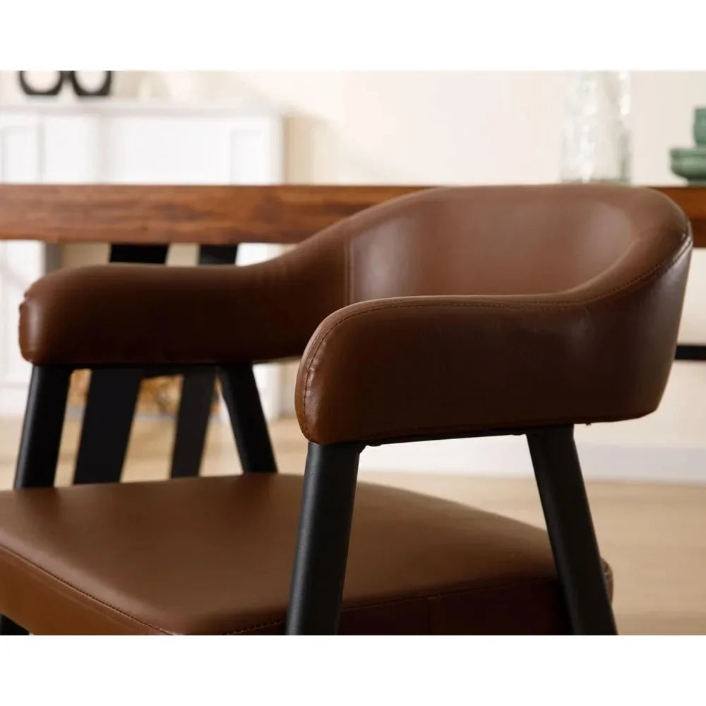 Astoria Collection | Geometric Marble-Topped Leather Armchairs - Set of 2 - demonstrating proportional harmony within the collection in a Mid-Century Modern living room setting.