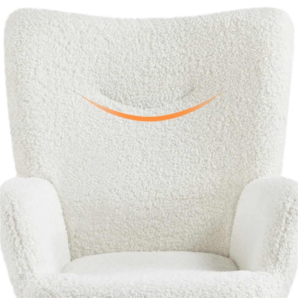 Mid-Century Modern Wingback Accent Chair, White Boucle