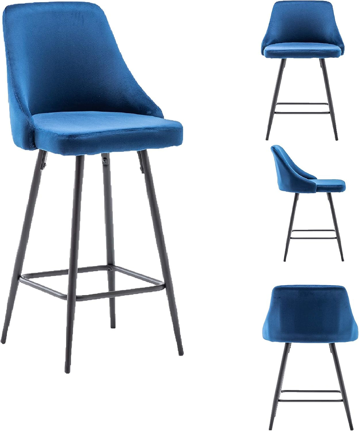 Set of 2,Premium Upholstered Dining 25" Seat Height, High Back Count Stool Bar Chairs, Pack Blue Velvet Barstools