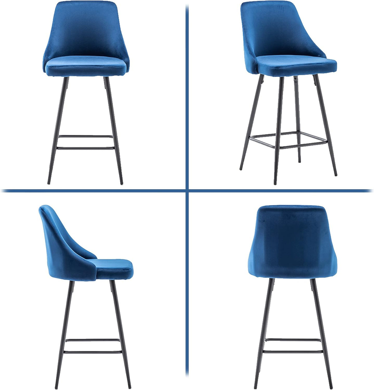 Set of 2,Premium Upholstered Dining 25" Seat Height, High Back Count Stool Bar Chairs, Pack Blue Velvet Barstools