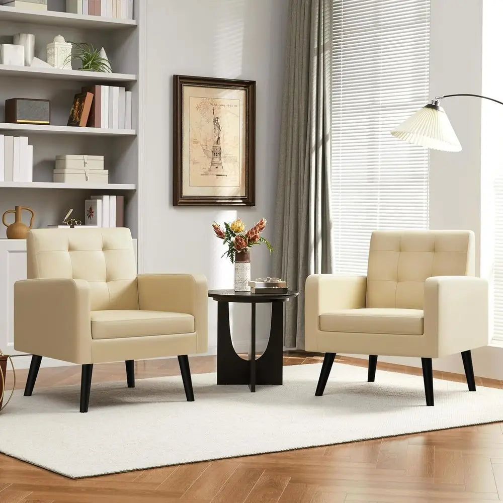 Dresden Collection | Sculptural Leather-Wrapped Vegan Leather Accent Chairs - presented at scale within a designed interior in a Mid-Century Modern living room setting.