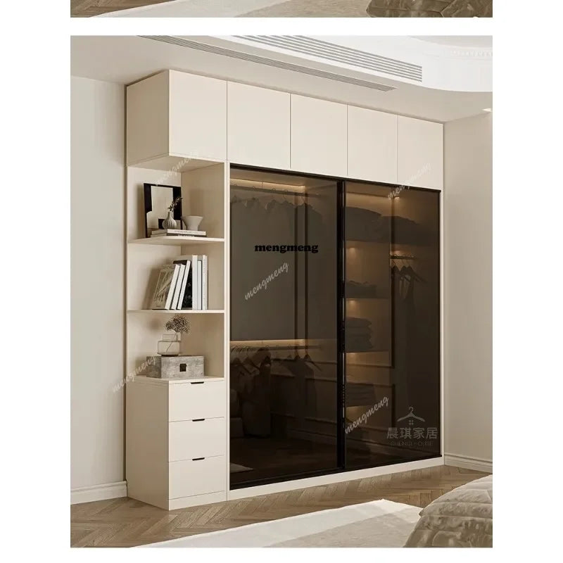 Ellington Collection | Sculptural Glass-Top Glass-Front Walnut Wardrobe - showcasing full sculptural form and curated finish in a Mid-Century Modern living room setting.