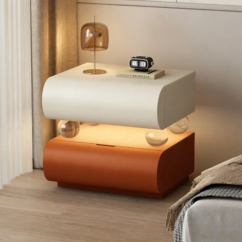 Belmont Collection | Tapered-Leg Nordic Nordic Bedside Table - showcasing form and function in daily use context in a Mid-Century Modern bedroom setting.