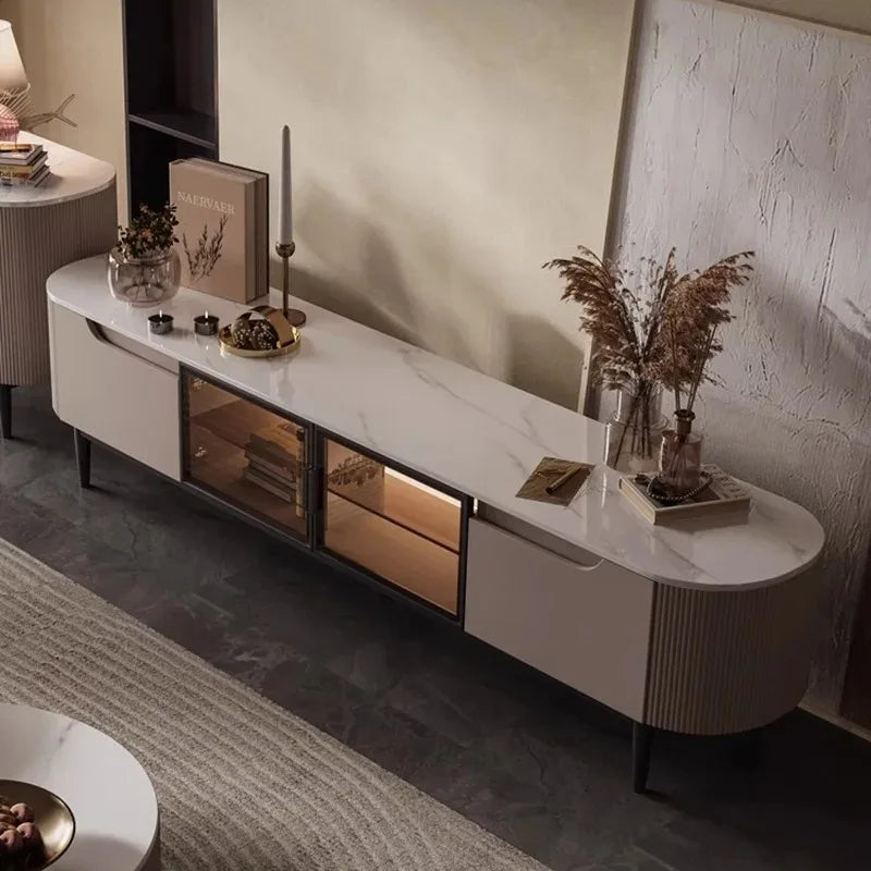 Ellington Collection | Tapered-Leg Brass-Accented Walnut Console - showcasing full sculptural form and curated finish in a Mid-Century Modern entryway setting.