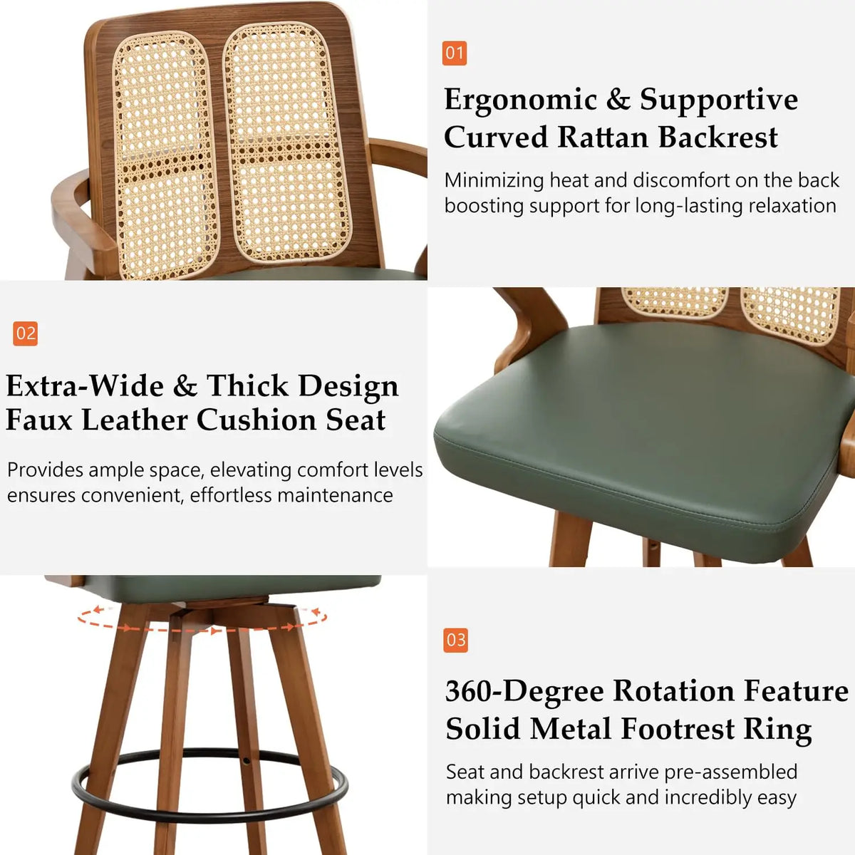 Ellington Collection | Pedestal Curved Walnut Swivel Bar Stool - featuring close-up joinery and artisanal finish quality in a Mid-Century Modern dining room setting.