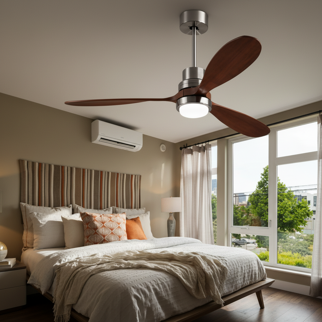 Ellington Collection | Sculptural Iron-Framed Sculptural Ceiling Fan - highlighting material texture and craftsmanship detail in a Mid-Century Modern living room setting.