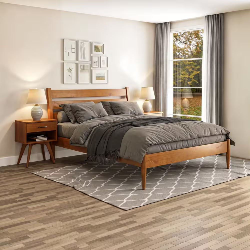 Mid-Century Modern Castanho Queen Size Platform Bed